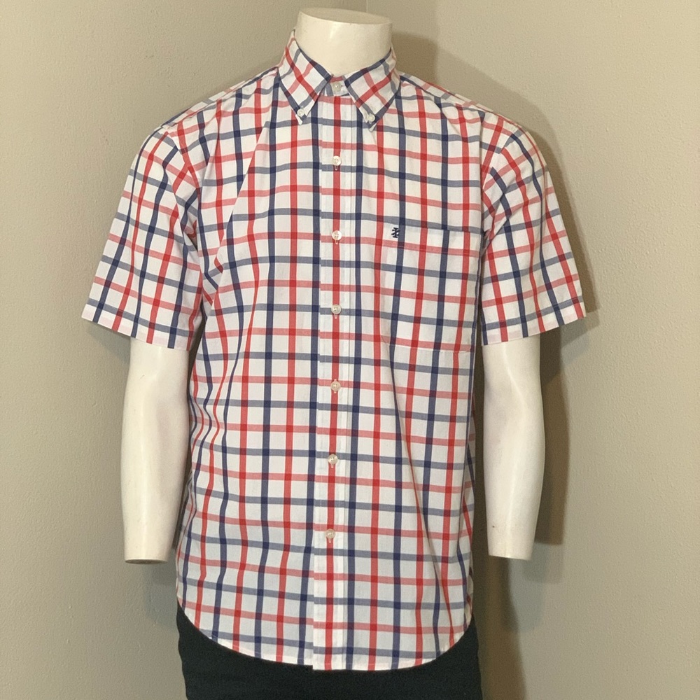 Izod Men’s Red White Blue Plaid Button Up Shirt